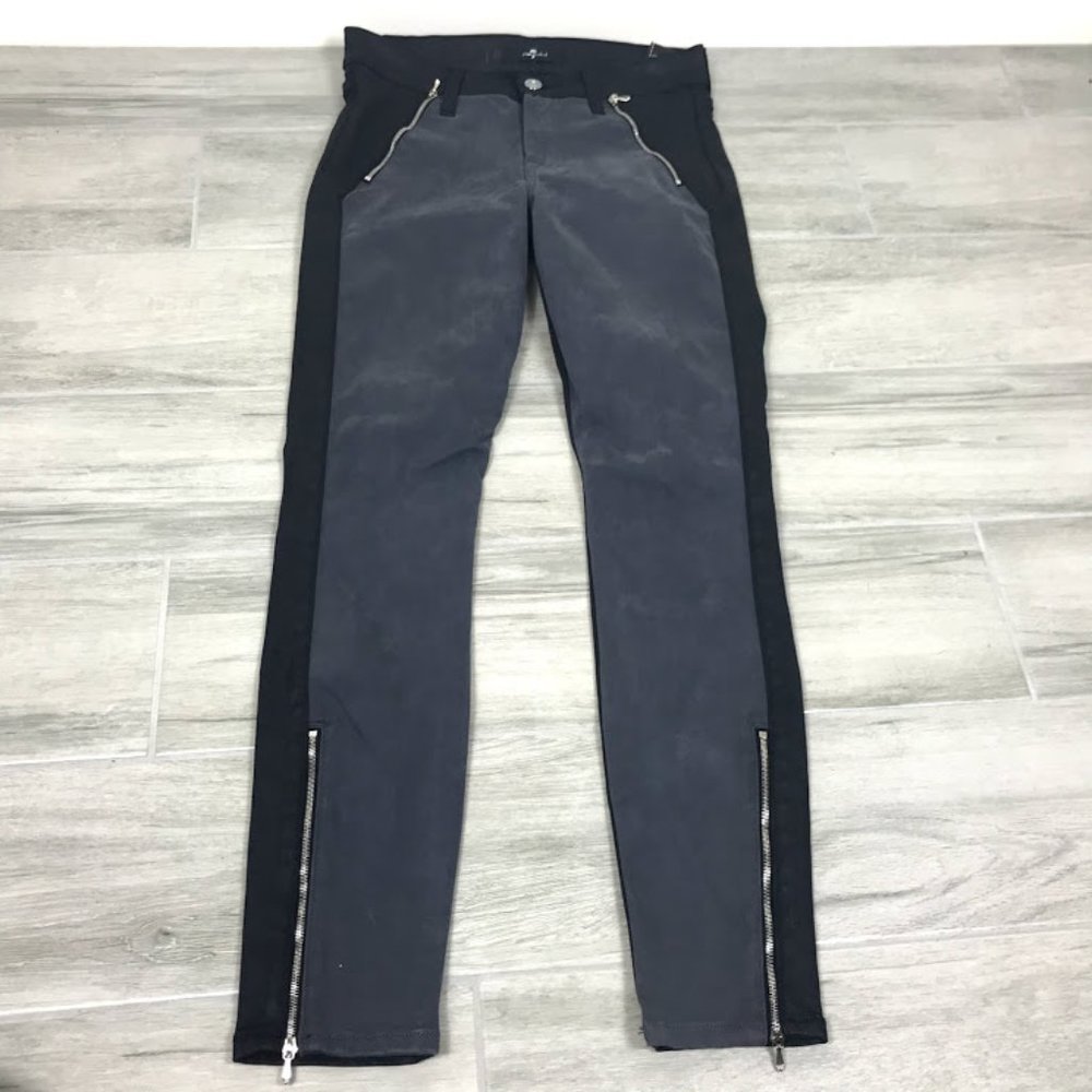 7 For All Mankind Black and Suede Zip Skinny Jeans